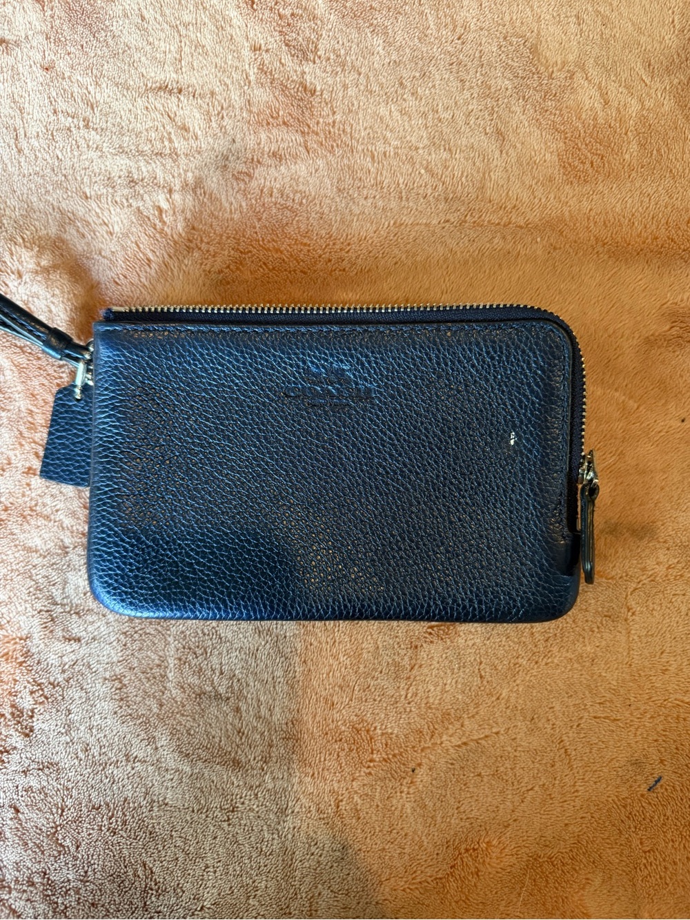 Coach Navy Pebbled Leather Zip Wristlet